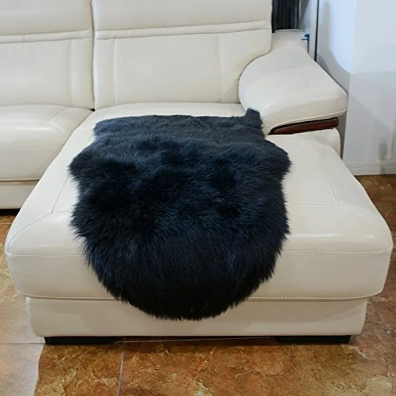 

Hot Soft artificial Sheepskin Chair Cover Pad Soft Carpet Hairy Plain Skin Fur Plain Fluffy Area Rugs Bedroom Faux carpet Mat