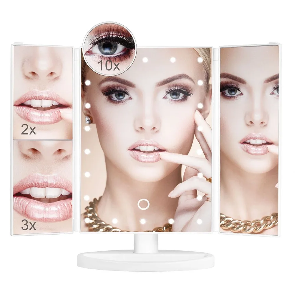 

Royressan Vanity Makeup Mirror 22 LED Lighted Touch Screen 1X/2X/3X/10X Magnification Folding Adjustable table LED Mirror