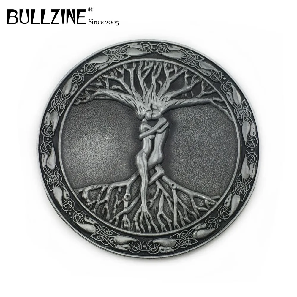 Круглая пряжка для ремня Bullzine Tree of Life с отделкой оловянного FP-02100-2 подходит для ремня шириной 4 см