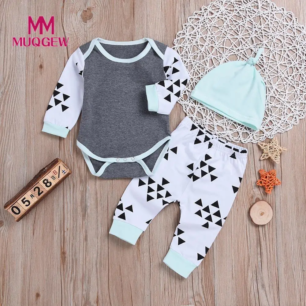 

MUQGEW Newborn Baby Clothes Tops T-Shirts Long Sleeve Pants Legging Hat Casual Clothing 3PCS Set Baby Boys Girls Outfits /PY
