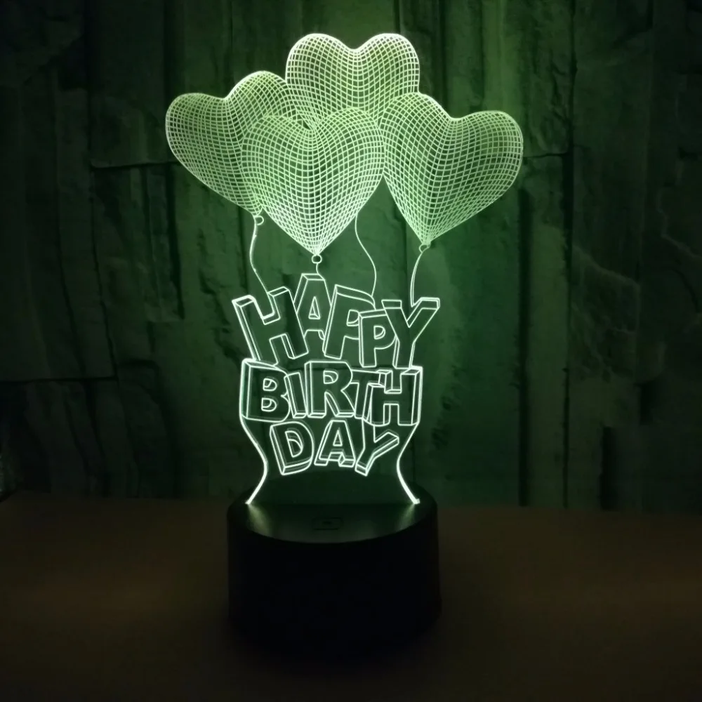

LED Night Light 7 Colors Happy Birthday Lamp For Party 3D Illusion Glow Party Decor Lamp with Remote or Touch Control