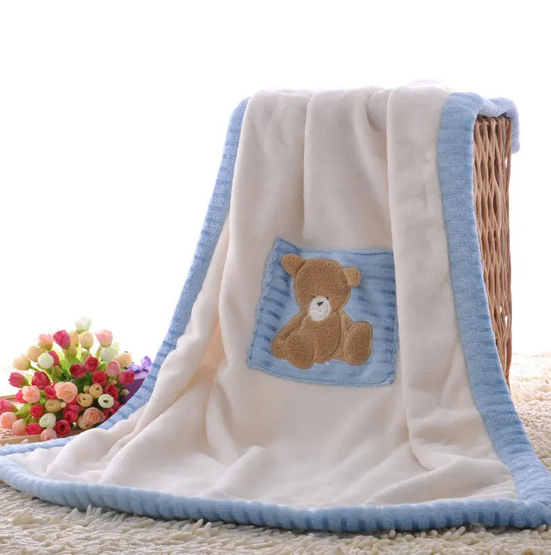 Детское одеяло s новорожденных мультфильм медведь вышивка детское фланелевое одеяло для пеленания девочек обертывание младенцев чехол