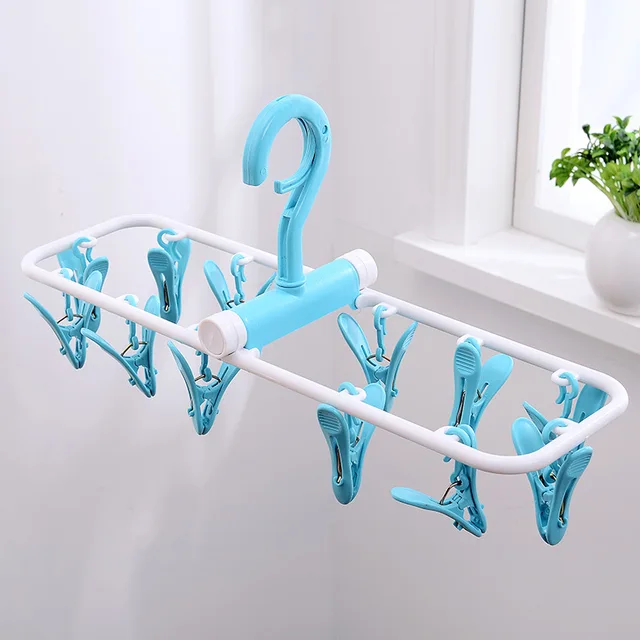 1Pc 6 Colours Plastic Folding Clothes Hanger 12 Clothes Hanger Socks