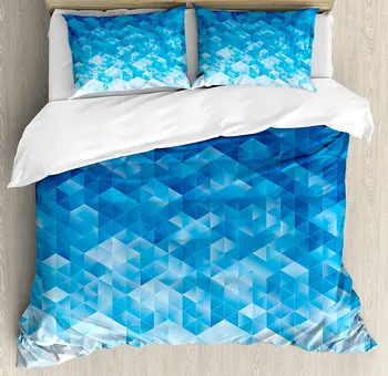 

Geometric Duvet Cover Set Geometric Gradient Digital Texture with Mosaic Pattern Pixel Graphic Print 4 Piece Bedding Set
