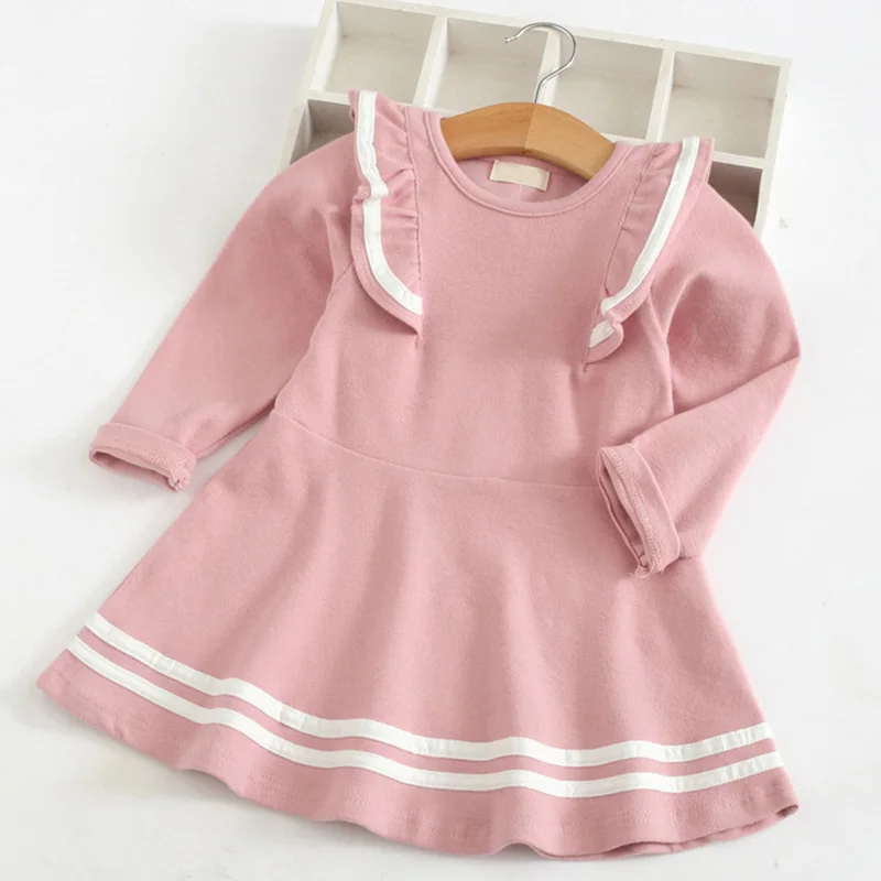 Girls Dress Autumn Casual Ruffles Long Sleeve Princess Dresses for Girl Kids Dress for 3 5 7 Years Children Clothes Spring - Цвет: pink  az1747