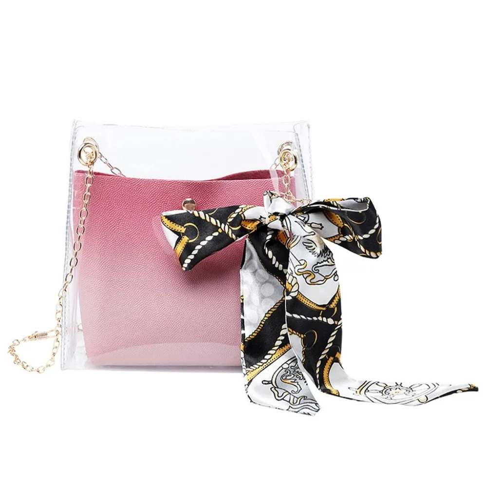 Woweino Women Small Bucket Bags Plastic Transparent Totes Composite Chain Bag Female Mini Jelly Handbags