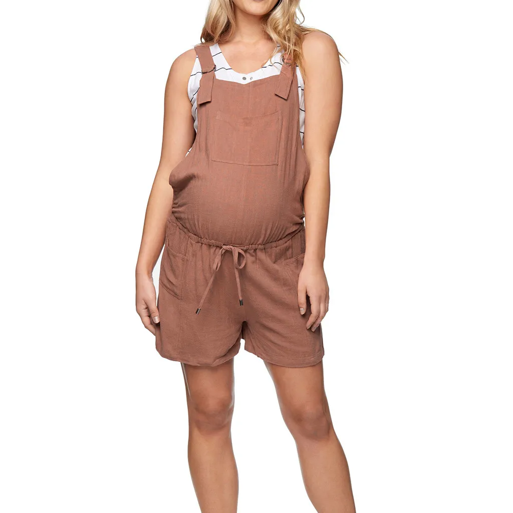 Женские хлопковые карманы для беременных комбидресс женские Комбинезоны повседневные штаны для беременных брючный костюм без рукавов Комбинезоны