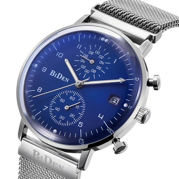 

BIDEN Fashion Men Watch Waterproof Quartz Wristwatch Mens Watches Top Brand Luxury Business Watch Blue Full Steel Date Clock Man