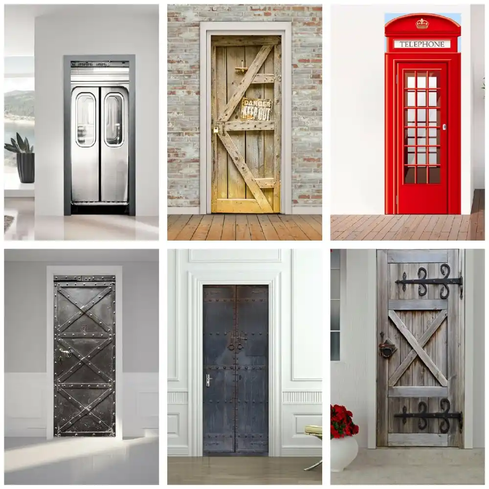Elevator Wooden Phone Booth Iron Police Offic Door Decorations 3d Children Kids Bedroom Door Sticker Home Mural Decor Decal