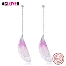 Drop Earrings Tassel Purple Feather 925 Sterling Silver Earrings Long Bohemian Women Wedding Fashion Jewelry Earring Drop Earrings Tassel Purple Feather 925 Sterling Silver Earrings Long Bohemian Women Wedding Fashion Jewelry Earring