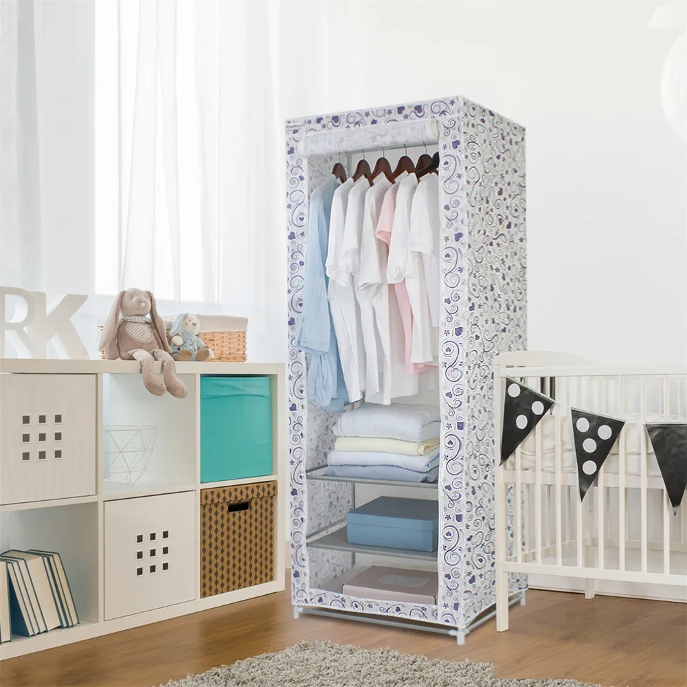 Finether Polycotton Single Wardrobe,cloth anti-dust Reinforced Steel Frame Easy Disassembly Combination Wardrobe Storage Folding3