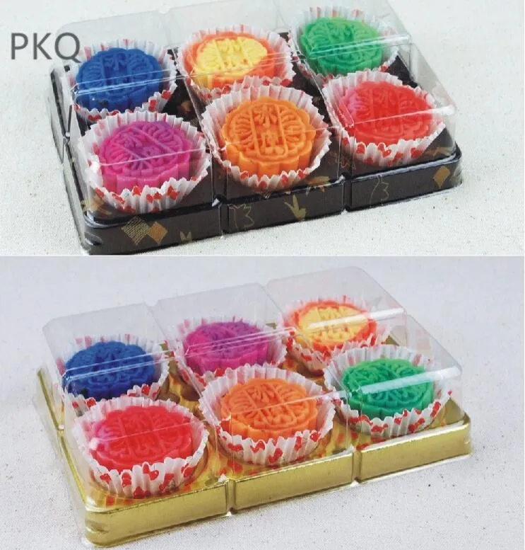 

20pcs 6 holes Cake Boxes with Clear PVC Window Moon Cake Plastic Boxes Baking Packaging Wedding Favor Box Dessert Holders
