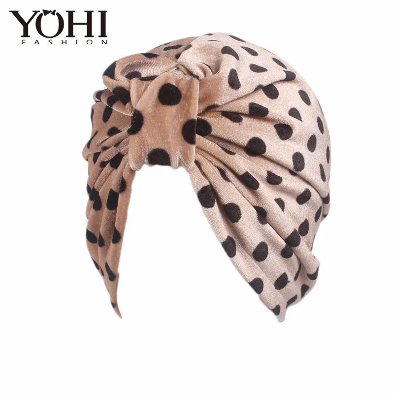 Новая мода Женская Роскошная бархатная тюрбан в горошек леопардовая Голова зебры Кепка chemo покрытие для волос - Цвет: 7