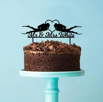 

Scuba Divers Mr & Mrs Surname Personalized Wedding Cake Topper Decoration Custom Scuba Diving Wedding Cake Topper