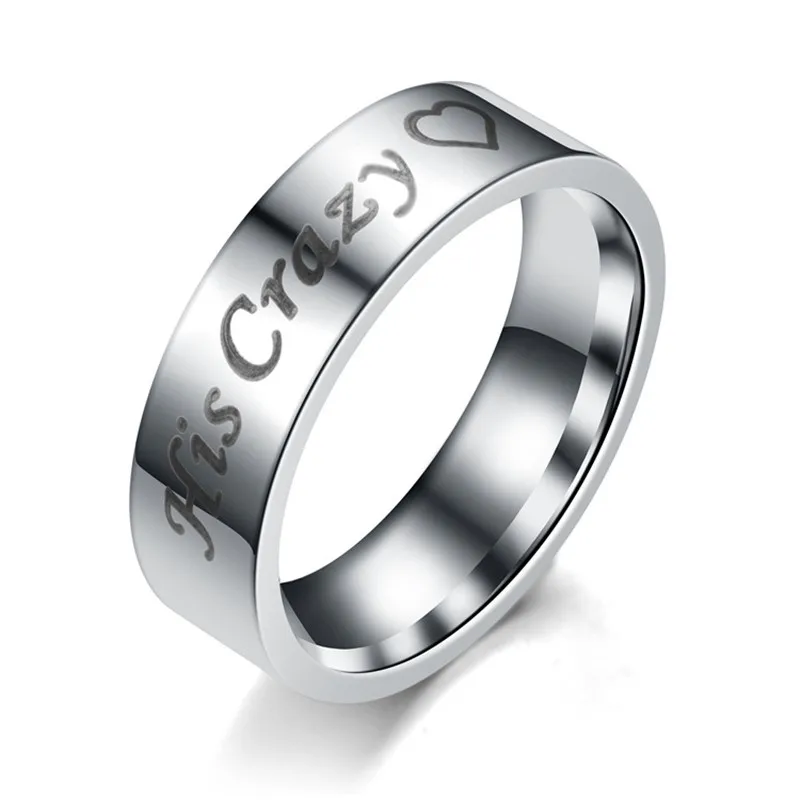 His Crazy Her Weirdo Fashion Letter Lover Wedding Ring For Men Women Couple Jewelry Valentine's Day Gifts