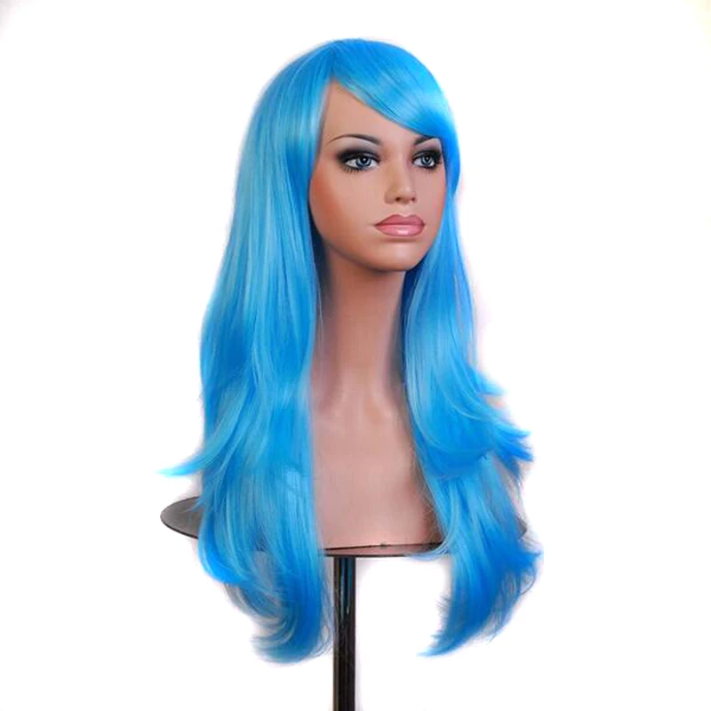 

Soowee 70cm Curly Long Blue Cosplay Wig Synthetic Hair Pink Black Wigs for African Americans Women Fake Hairpieces