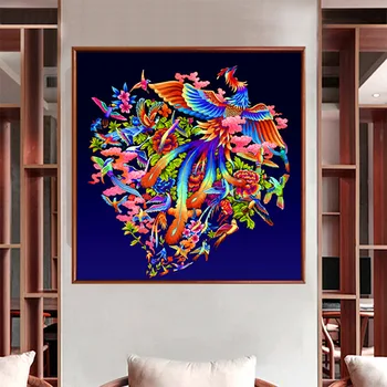 

Diamond Embroidery Mosaic Painting Cross Stitch Full All Birds Playing Homage to the Phoenix-Peace Under a Wise Ruler DIY 5D/3D