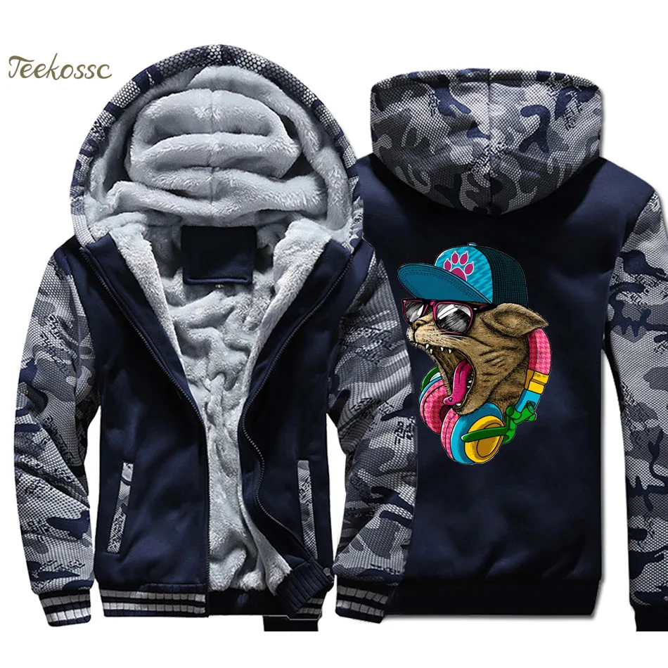 

Musci Cat Hoodie Men DJ Kpop Hooded Sweatshirt Coat Winter Warm Fleece Thick Punk Rock Jacket High Quality Hip Hop Sportswear