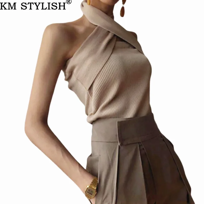 

2019 Summer New Sexy Halter Sleeveless Slim Joker Tank & Camis Solid Color Halter Knit Tank Top T-Shirt Female
