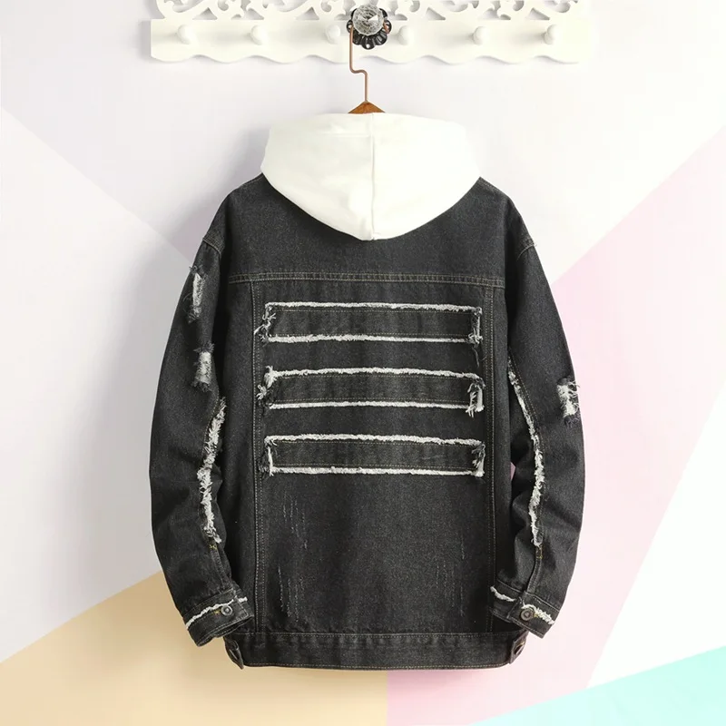 Spring Autumn Fashion Men Jacket Vintage Blue Wash Ripped Denim Jacket Men Coat Outwear Casual Streetwear Hip Hop Jacket Hombre