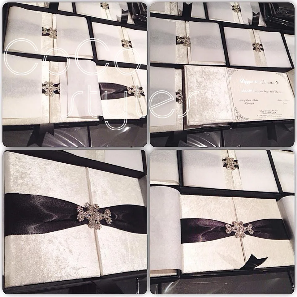  Cocostyles velvet hard cover wedding invitation card with crystal decoration handmade customized - 32865088611