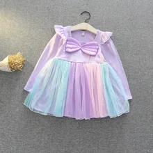 Милое осеннее платье для девочек Одежда для детей костюм русалки для косплея для маленьких девочек, праздничное платье для девочек на Рождество