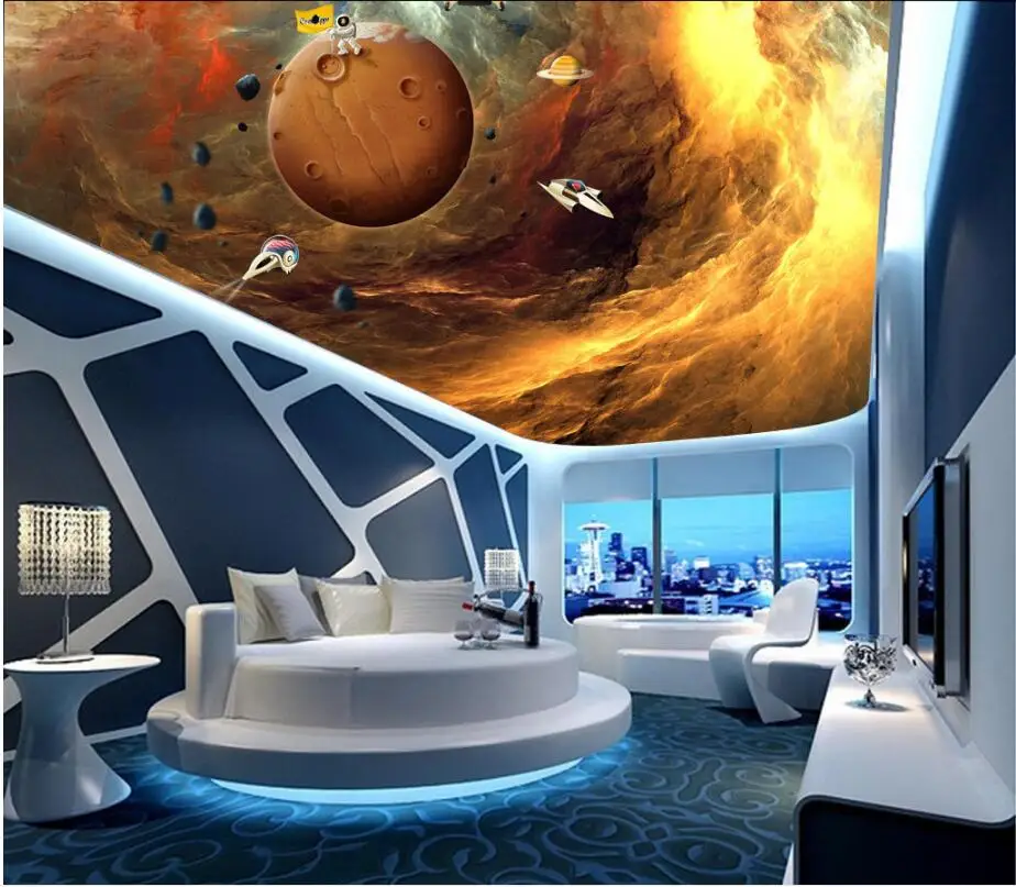 Настенные 3D обои с изображением облаков космоса звездного неба|photo 3d|3d ceiling