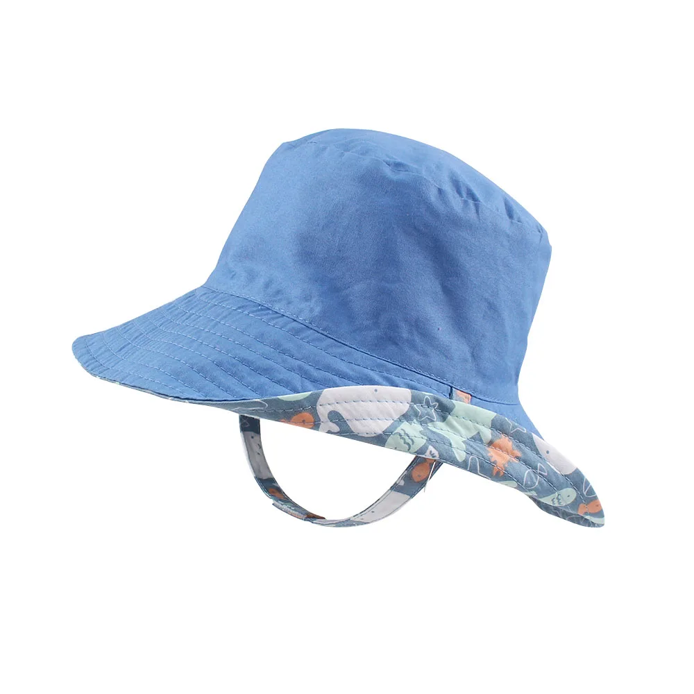 5Octopus Baby Boys Sun Bucket Hat Reversible Fisherman's Basin Cap Cotton Breathable Bonnet with Chinstrap and Marine Animal Pattern