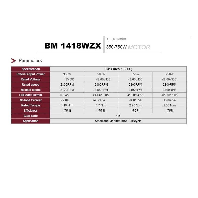 Бесщеточный электродвигатель BM1418ZXF 350W500W750W 48В 60В постоянного тока для велосипеда