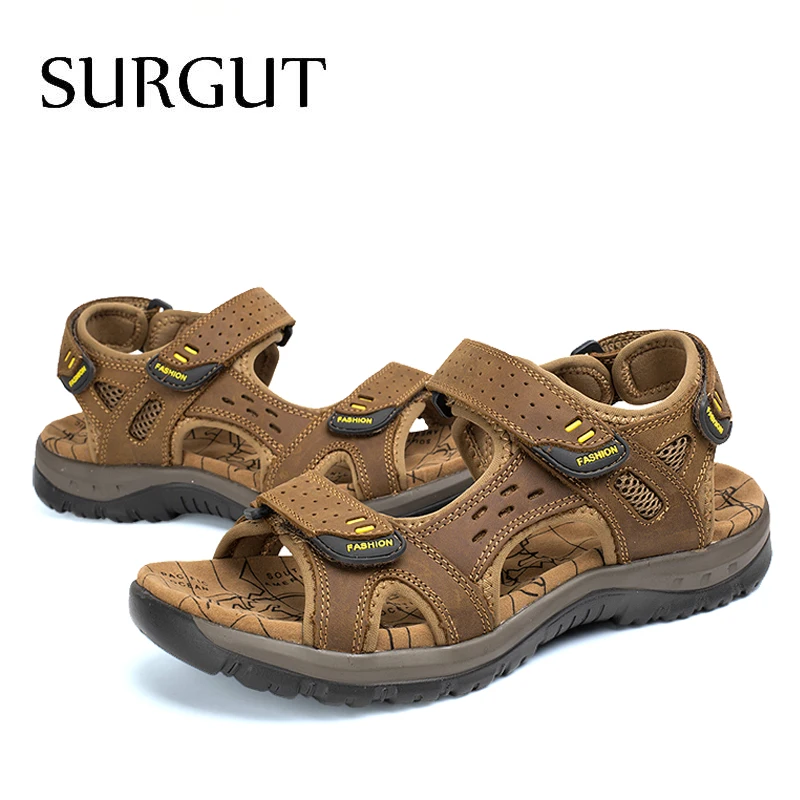 SURGUT Hot Sale New Fashion Summer Leisure Beach Men Shoes High Quality Leather Sandals The Big Yards Men's Sandals Size 38-45