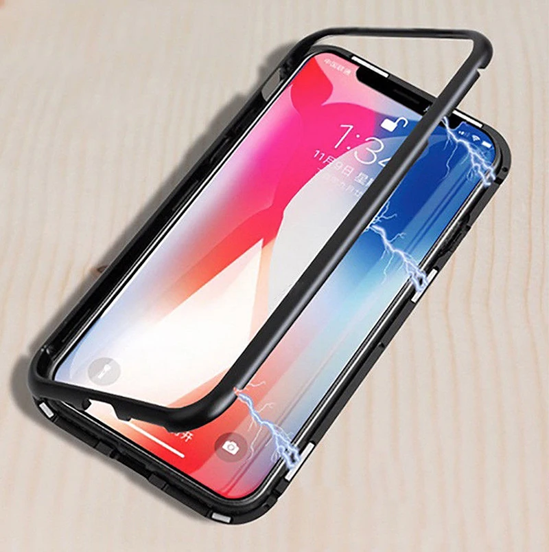 360 Магнитная адсорбции металлический бампер чехол для iPhone XS Max XR X 8 7 Plus 6 6 S закаленное стекло задняя крышка поглощения жесткий
