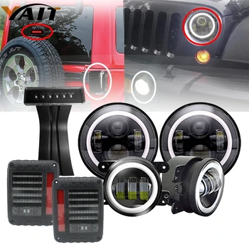 

Halo 7"inch LED Headlight DRL Led Tail Light Assembly set 3rd Third Brake Lights 30W 4"inch Fog Light for JEEP JK Wrangler JK LJ