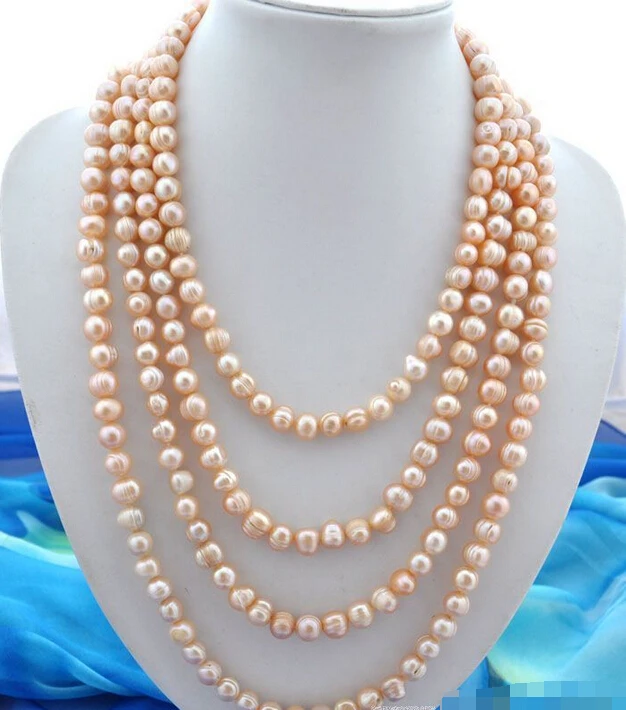 

shipping 100" 12mm baroque baby pink freshwater pearl necklace