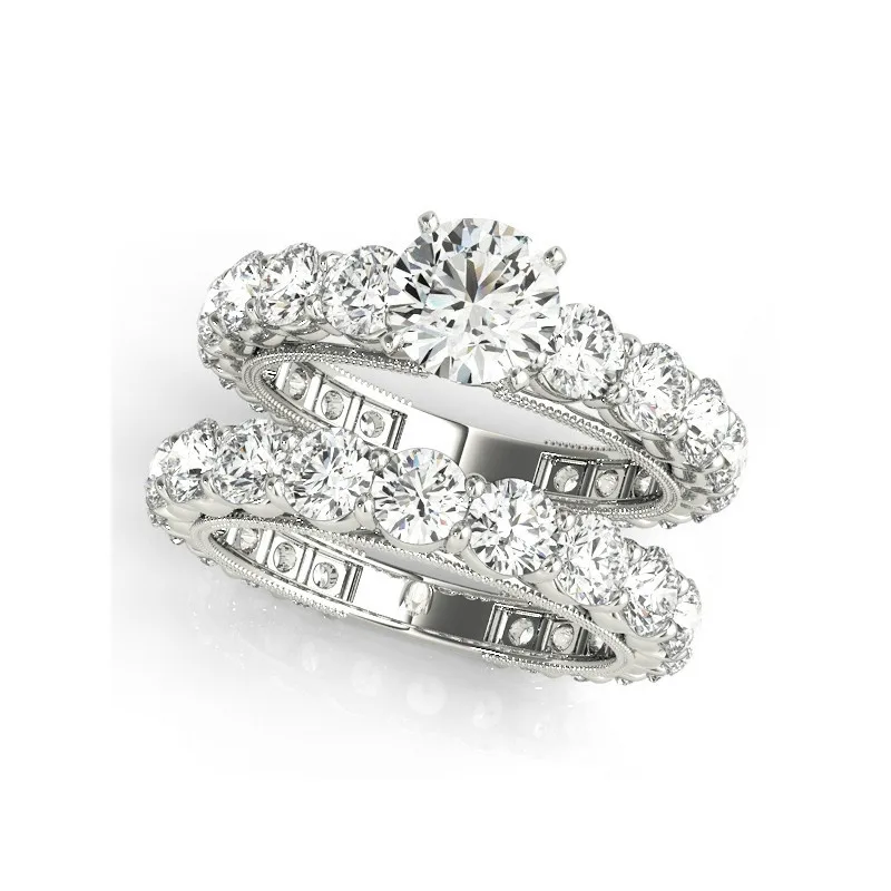 QYI роскошное обручальное кольцо с искусственным бриллиантом кольцо наборы для женщин кольца из стерлингового серебра 925 SONA камень свадебные повязки