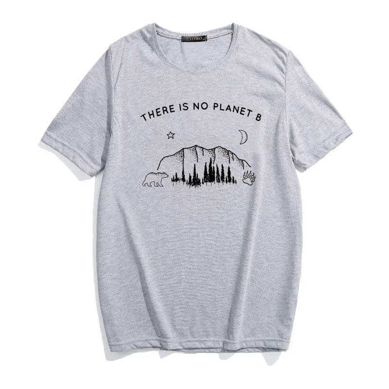 Женская футболка с надписью «There is no planet b» и рисунком медведя Новая Летняя Повседневная модная шикарная Женская одежда с круглым вырезом в стиле Харадзюку - Цвет: Серый