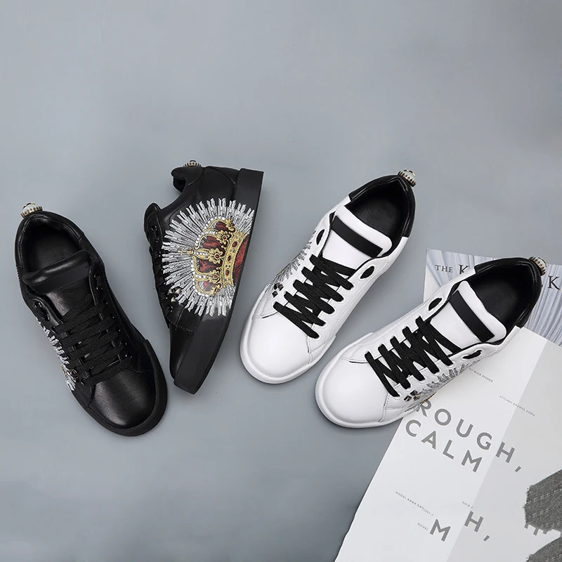 

Luxury Brand Spring Lady Casual White Shoes Women Sneaker Leisure White Shoes Embroidered Flat crown leather loafers shoes