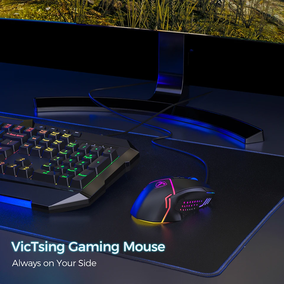 VicTsing PC233 игровая мышь Проводная 7200 dpi Регулируемая мышь 7 программируемых кнопок RGB Backli эргономичная USB компьютерная мышь для ПК