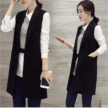 

2016 spring new Korean version was thin sleeveless vest vest Spring and Autumn suit jacket and long sections Miss Ma Jia