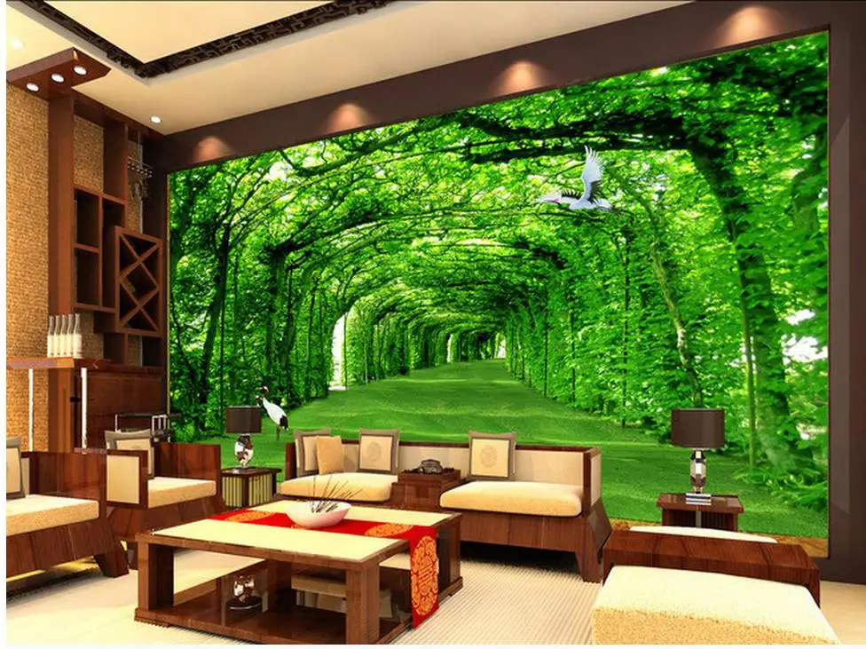3d wallpaper mural decor Photo backdrop Green trees painting for living room | Обустройство дома