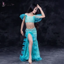 Лидер продаж; костюм для занятий танцами живота; одежда для восточных танцев для девочек; комплект из 2 предметов; топы и юбка; костюмы для детей;