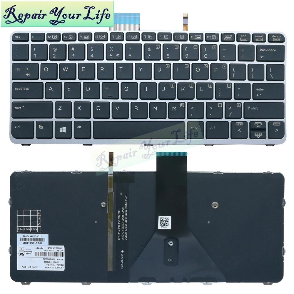 Original Us Laptop Keyboard For Hp Elitebook Folio 10 G1 1030 G1 Backlit Us With Silver Frame Black Replacement Keyboards Aliexpress