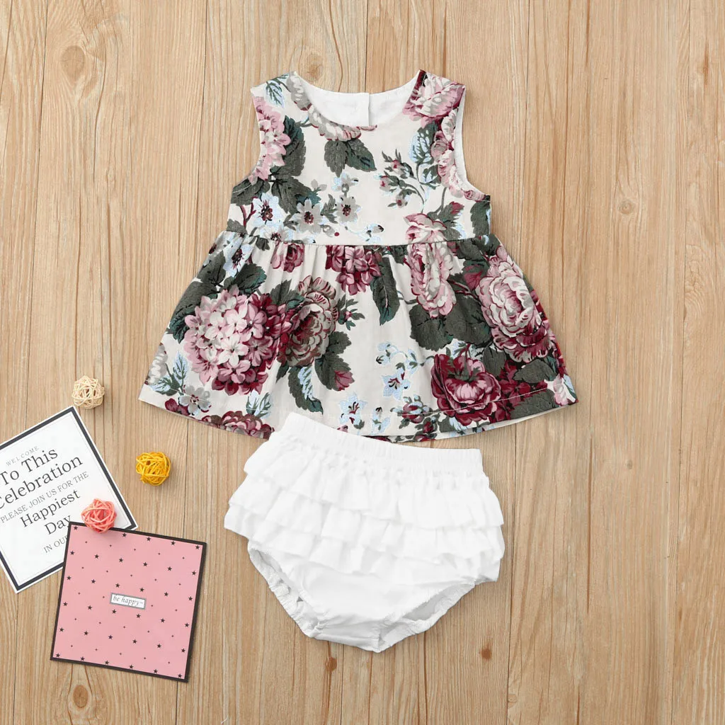 

SAGACE Children's Sets kid clothes swimsuit kids Children's Clothing summer sets girls kids Print Tops+Solid Ruffles 19May7