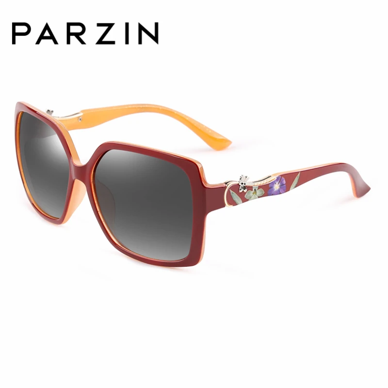 PARZIN Luxury Elegant Printing Frame Sunglasses For Women Square Big Frame Polarized Pattern Sun Glasses For Driver