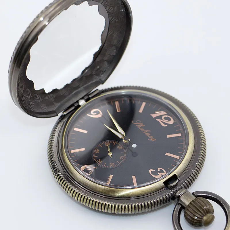 Новый Модный черный с циферблатом механический Карманный кармашек для часов Часы на ремешке с цепочкой цепь стимпанк лучший подарок для