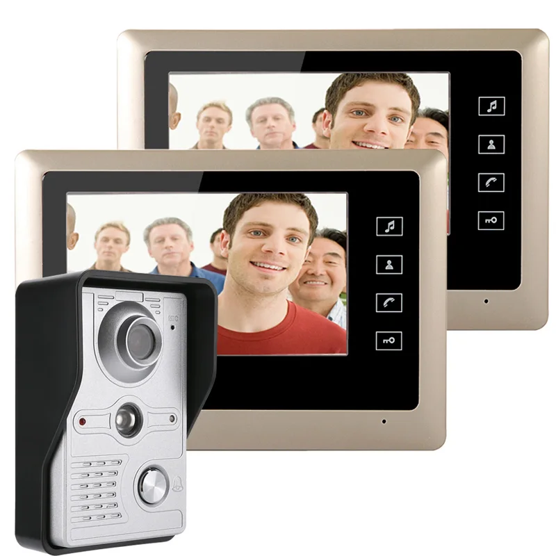 MOUNTAINONE 7 Inch Video Door Phone Doorbell Intercom Kit 1-camera 2-monitor Night Vision with IR-CUT HD 700TVL Camera