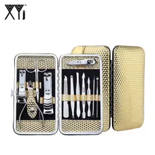 XYj 12 шт./компл. маникюрный набор Нержавеющая сталь Маникюрный Инструмент кусачки для ногтей, набор инструментов для ногтей пилочка для ногтей Уход за ногтями с золотой чехол