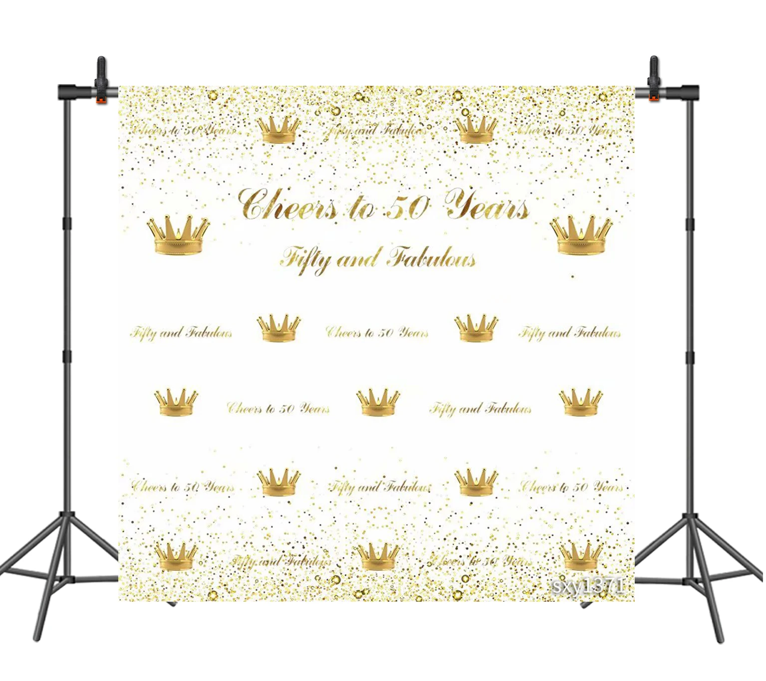 

Sensfun happy 50th birthday photo background gold crown photography backdrop step and repeat photo backdrop