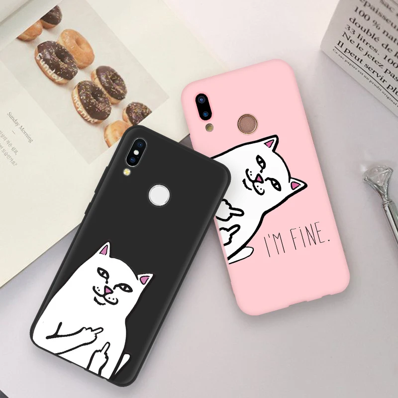 

Middle Finger Cat TPU Case For Huawei Honor 8X 10 9 7A Pro View 20 Play Y5 Prime Y6 Y9 2018 2019 Nova 3 4 3e Mate 10 20 Lite Pro