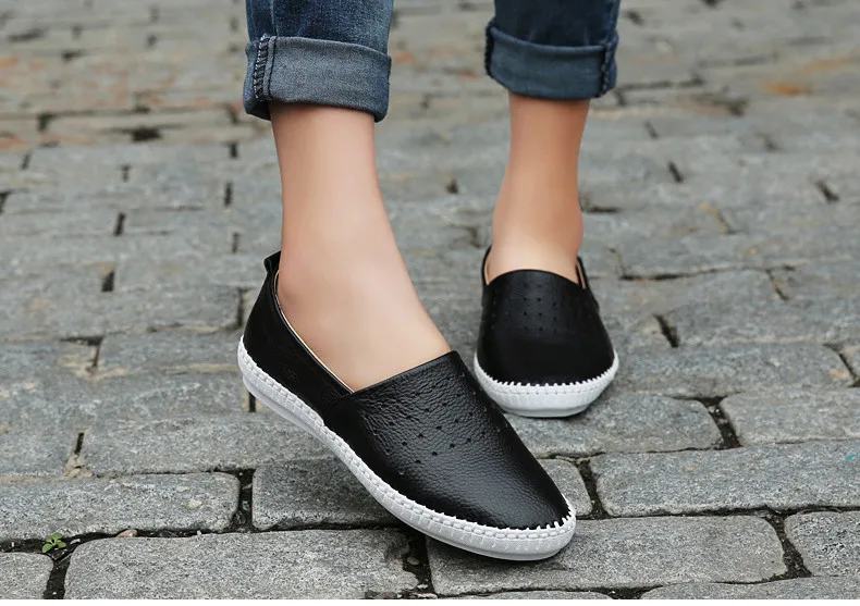 2019 Summer women flats genuine leather ballet flats shoes ladies cutout slip on tenis feminino loafers slipony shoes  (8)