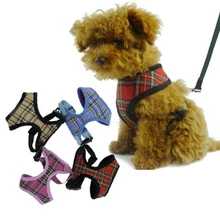1x Adjustable Soft Mesh Fabric Padded Dog Harness Tartan Puppy Pet Lead Leash Pet Product Supplies